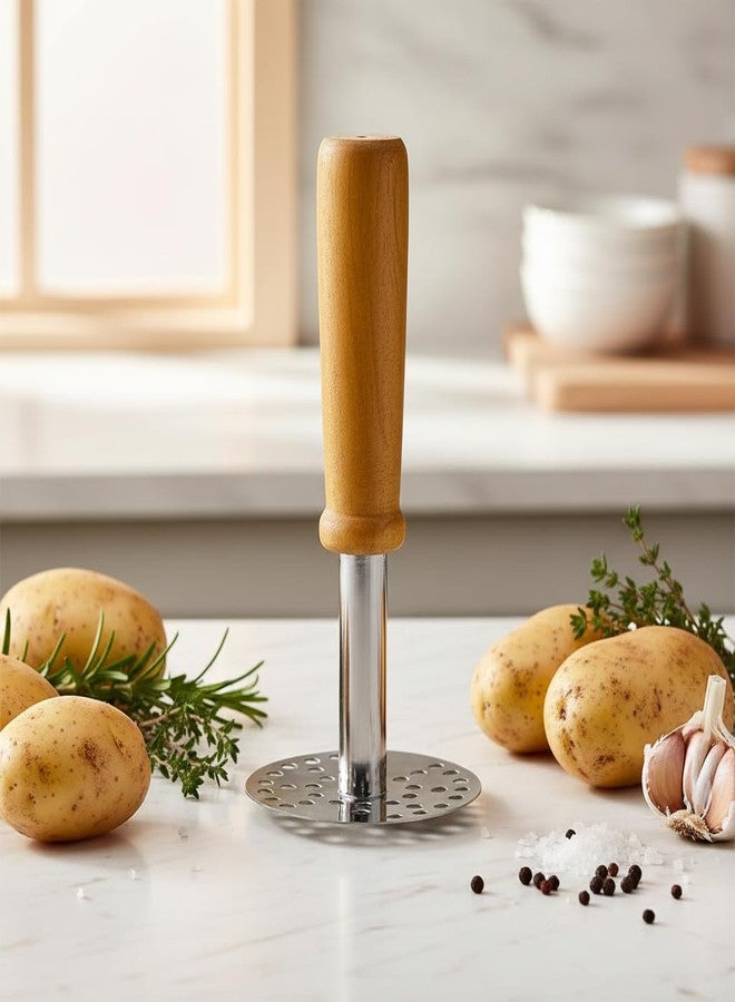 Oblivion Stainless Steel Potato & Pav Bhaji Masher with Wooden Handle - Durable, Ergonomic Design for Home Cooks & Professionals | Vegetable Crusher Paubhaji Vegetable Masher (1 Pc) - Image 4